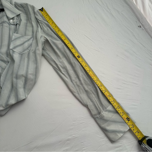 Express Y2K celadon green and gray pin stripes button down shirt - Picture 8 of 8